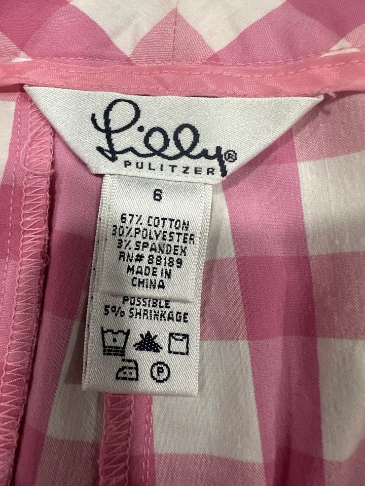 Pantalón Capri Lilly Pulitzer Cuadros Talla 6 Bolsillo Rosa y Blanco Foto 2 de 4