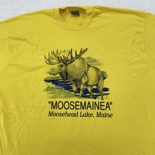 Vintage Moosemainea Shirt Mens 2XL Yellow Moosehead Lake Maine Nature USA 90s