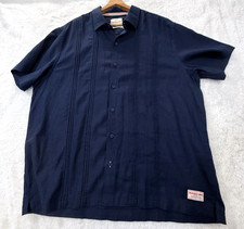Scotch  Soda Button Down Mens XL Navy Blue Linen Blend Pintuck Guayabera Shirt