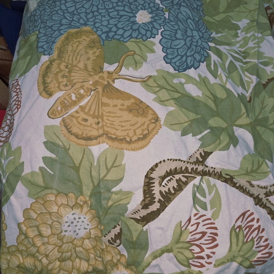 Funda nórdica boho floral mariposa verde melocotón crema POTTERY BARN KING MUM GARDEN Foto 3 de 4