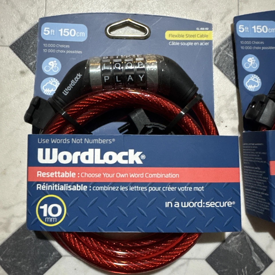 X2 Bike trava de bicicleta 5 pés combinação de palavras reajustável cabo de aço flexível - Imagem 2 de 4