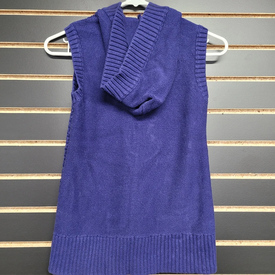Antiguo Suéter Azul Marino Chaleco Tejido con Cable Bolsillos con Capucha Botones de Madera Niña Grande 10-12 Foto 3 de 4