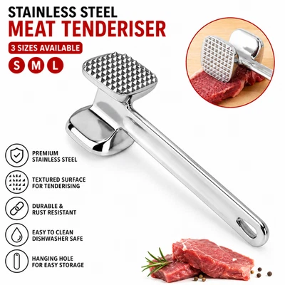 Stainless Steel Meat Tenderiser Hammer Steak Mallet Kitchen Beef Pork Chicken To - Image 1 of 2
