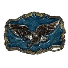 Soaring Bald Eagle Belt Buckle Mens Blue Patriotic Great American Buckle Co