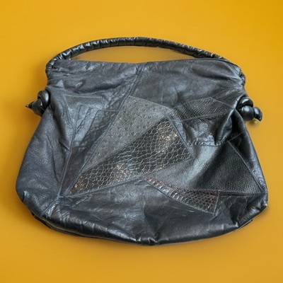 Vintage 80s 90s Black Leather Hobo Patchwork Slouchy Purse Vintage 80s 90s Black Leather Hobo Patchwork Slouchy Purse