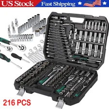216pcs Mechanics Tool Set ，SAE & Metric 1/2" 1/4" 3/8" Drive Socket Wrenches Kit