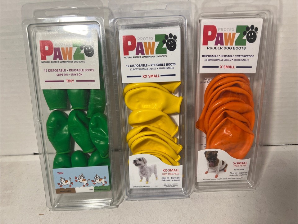 3 Pkgs PawZ Protex Dog Boots WaterProof Reusable;Tiny (12);XXSmall(12