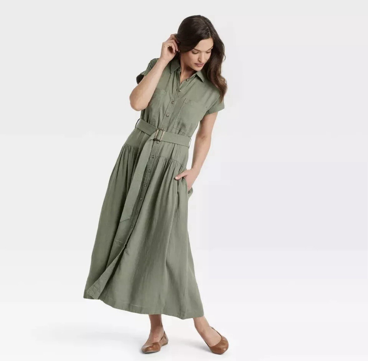 olive green belted dress Rails Natalie Dress Olive L main image 0
