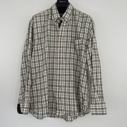 Barbour Men’s Long Sleeve Button Down Shirt Ivory/Green Plaid Size Large - Picture 2 of 11