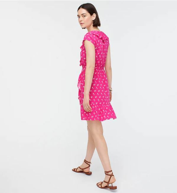 j crew pink ruffle dress New J Crew Pink Embroidered V-neck Ruffle Long Sleeve Cotton Mini Dress XXS  XS