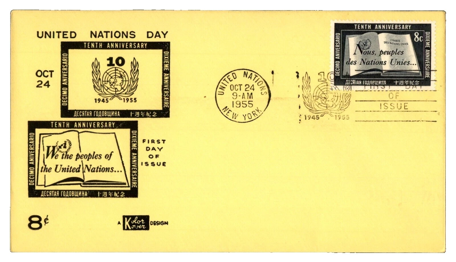 Primer día de emisión 1951-1960 de las Naciones Unidas año de emisión sellos