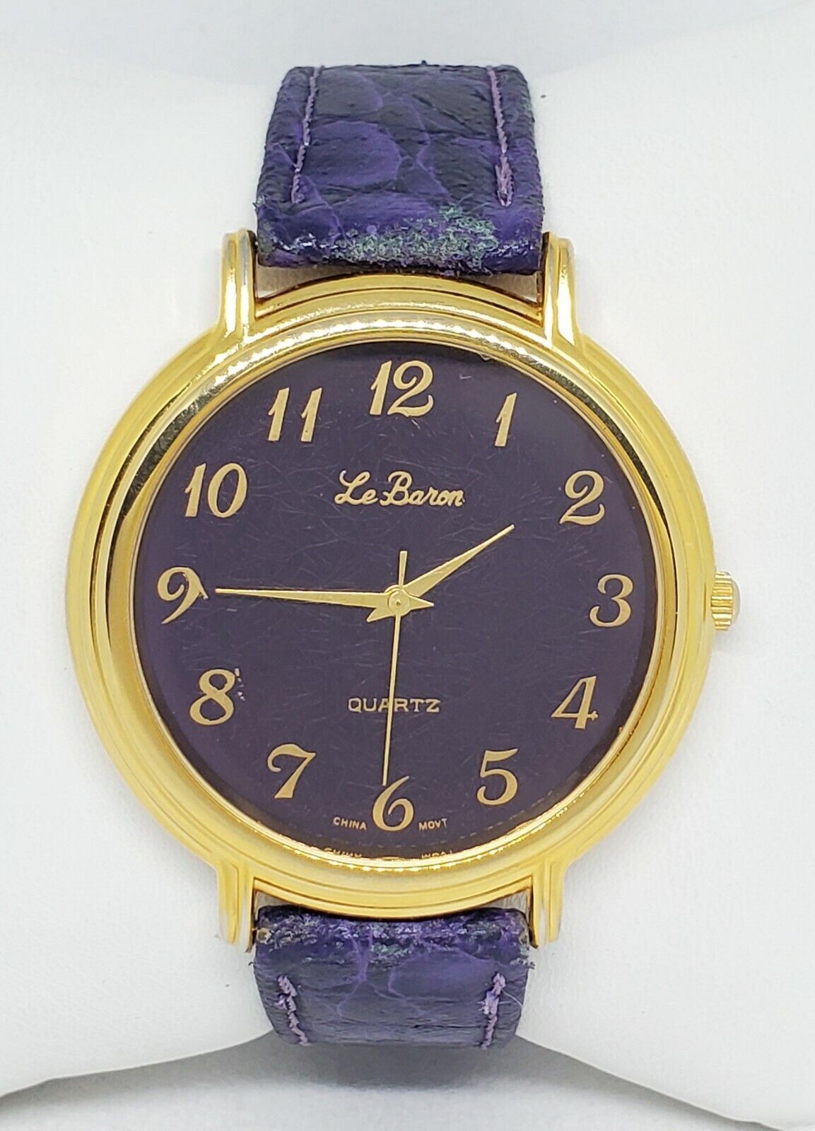 Ladies Le Baron Gold Tone Purple Leather Strap Big Face Analog Quartz Watch C8