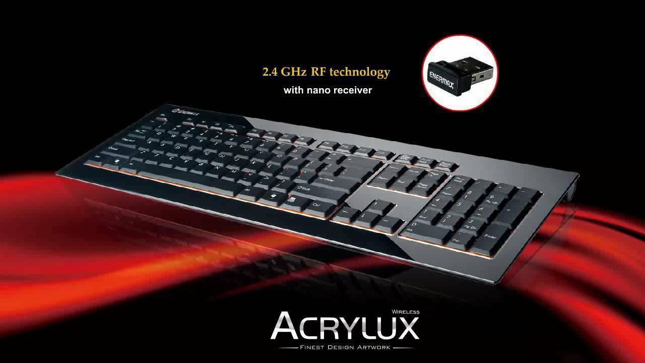 Enermax Acrylux Wireless Nano Receiver Keyboard Ultra-Thin Slim, KB009W-B, Black