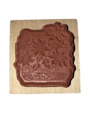 Poinsettia Flower Basket Words Writing Wooden Rubber Stamp