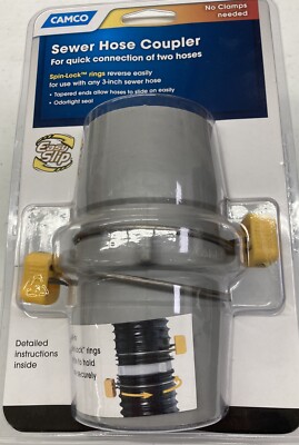 CAMCO RV Easy Slip Spin-Lock Rings Sewer Hose Coupler for 3'' Hose 39163