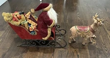 Vintage 20 Inch Velvet Santa in Sleigh with reindeer & Frontgate