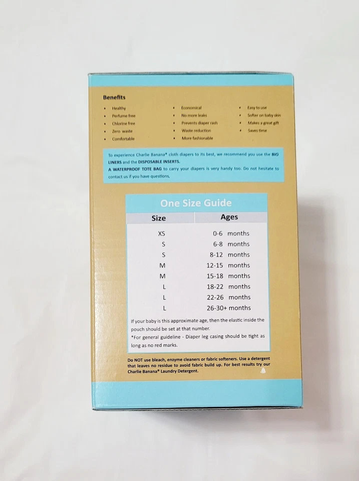 Charlie Banana 3 One Size Cloth Diapers And 6 Inserts Brand New Sealed  - Image 4 of 4