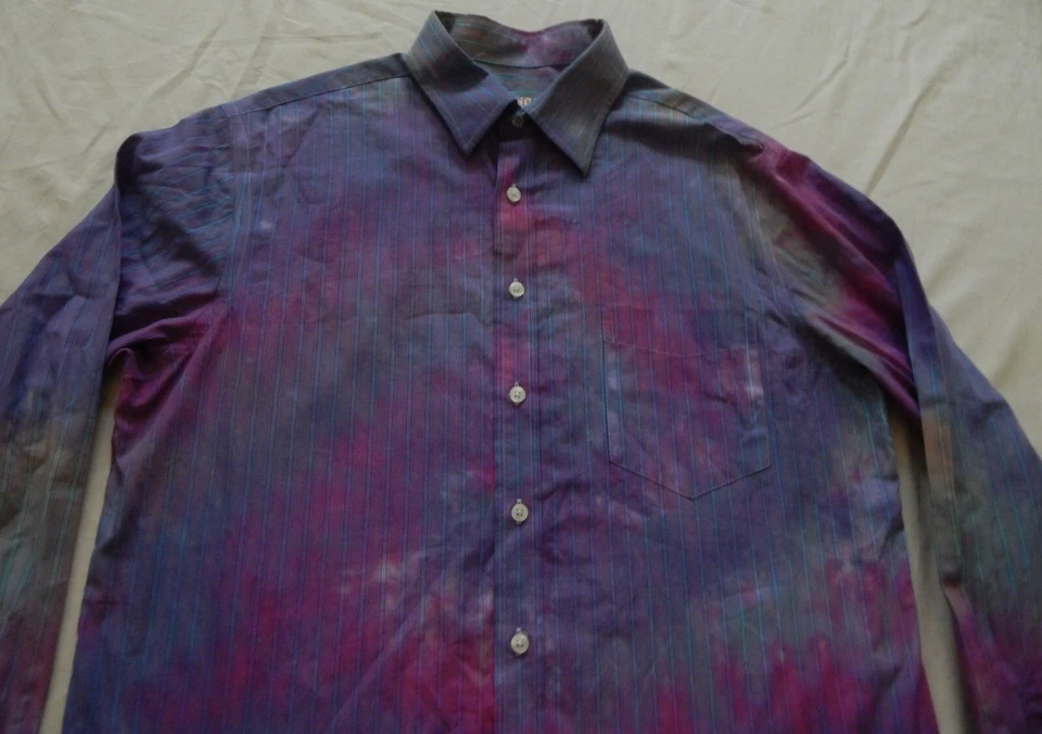 Camisa de vestir Tie Dye rosa púrpura espiral manga larga con botones - mediana para hombre Foto 4 de 4