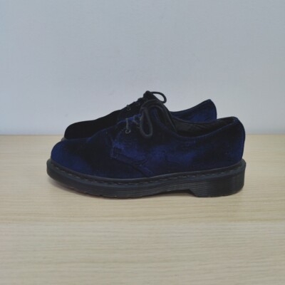 Chaussures femme Dr Martens 1461 brocart bleu foncé velours gris