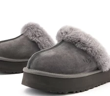 New 100% Authentic UGG Soft Disquette Platform Slippers Women's Shoes Charcoal