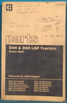 CAT CATERPILLAR D4H LGP SERIES I TRACTOR DOZER PARTS MANUAL BOOK S/N 8PB 9DB