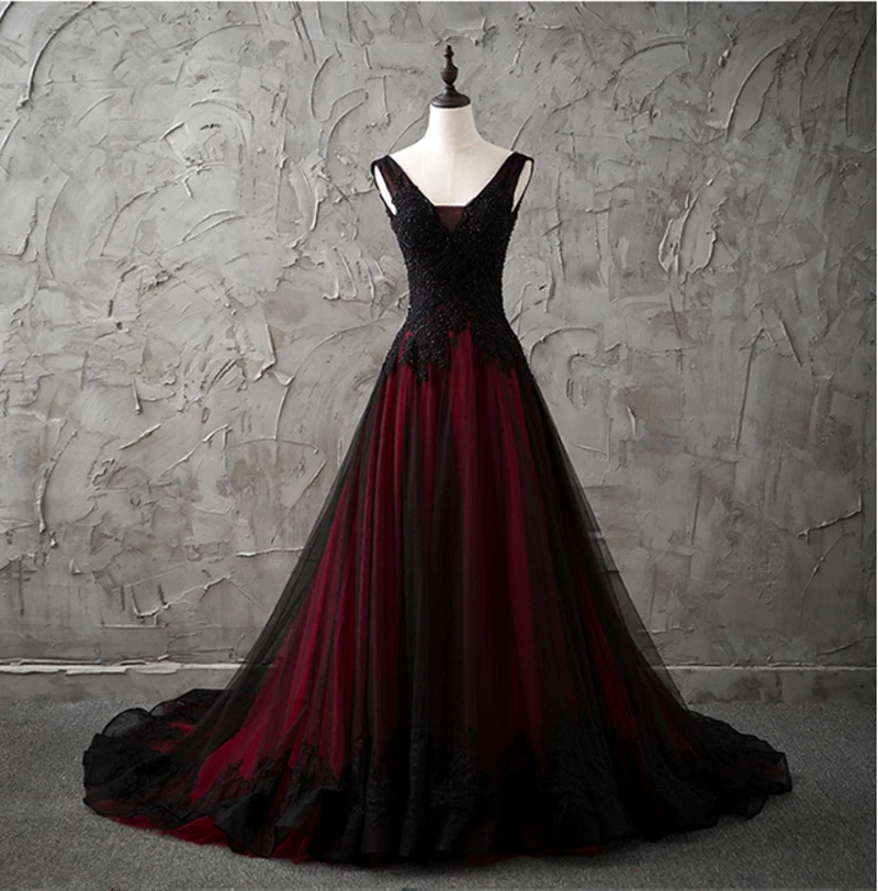 black and red prom dress