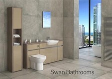 DRIFTWOOD / CASHMERE GLOSS BATHROOM FITTED FURNITURE WITH TALL UNIT 2050MM