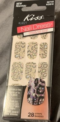 Kiss Press-On Nail Strips Glitter Animal Print Gold Fingers Toes