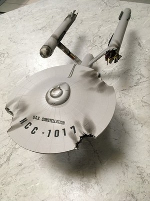STAR TREK Battle Damaged prop* The USS CONSTELLATION 18'' Long ask on Free Stand