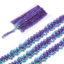5 Yards 0.8 Inch Elastic Sequins Trim 2 Row Flat Sequin Strip Paillette, Purple