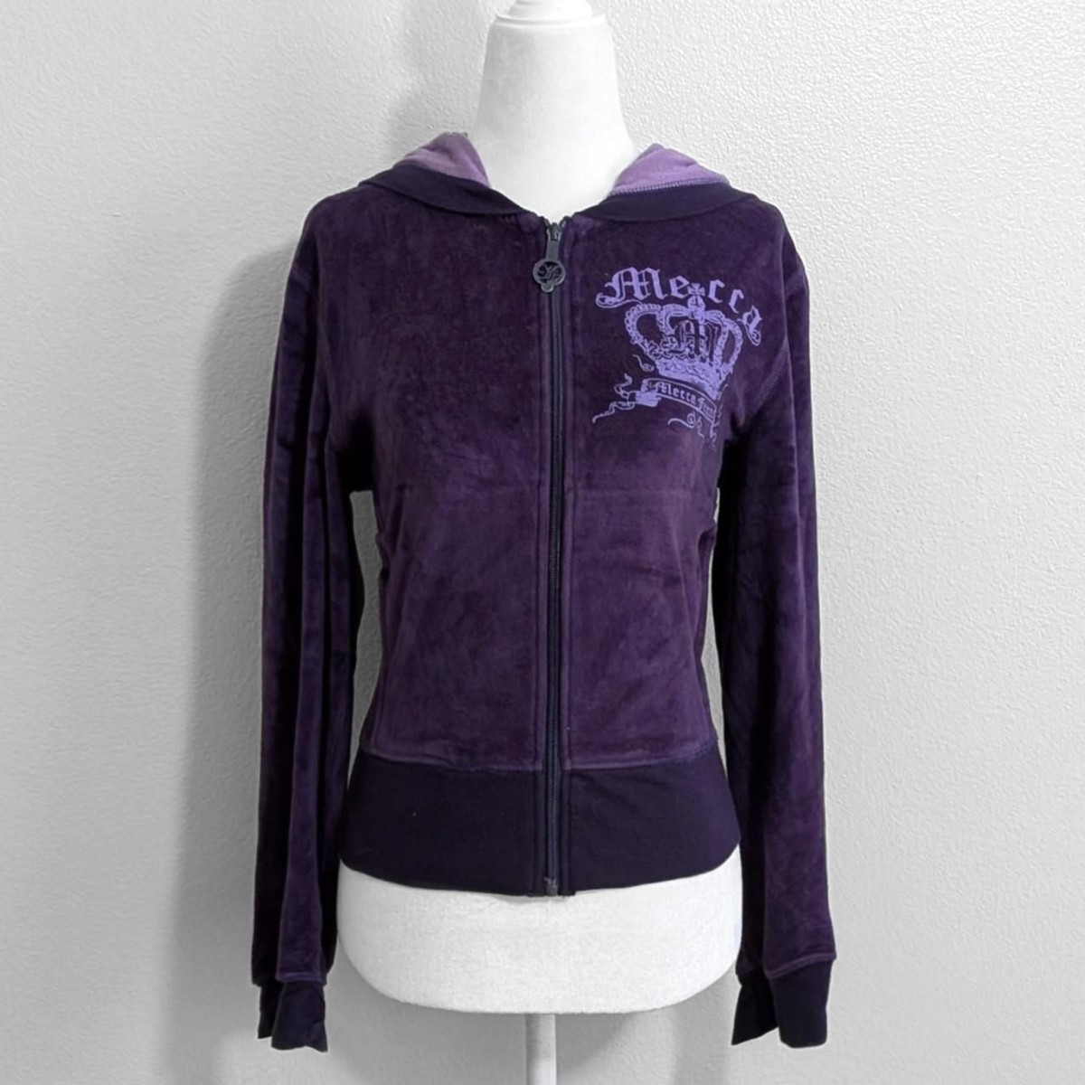 Vintage 2000s Mecca Femme Y2K Royal Purple Velour Zip Up Hoodie