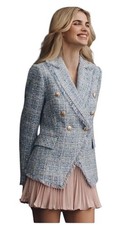   Walter Baker   Annalise Tweed Blazer Blue Fringe Chanel-Esque Jacket Luxury