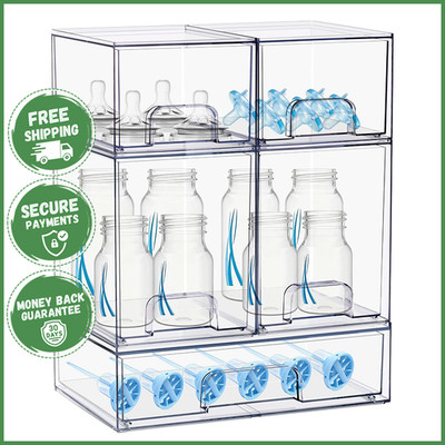 STACKABLE CLEAR STORAGE DRAWERS Dust Proof Container Supplies Organization 5Pack