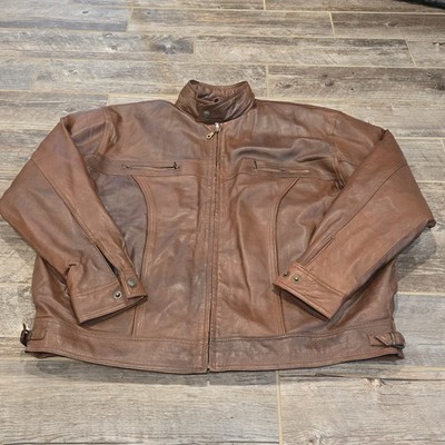 BUGATCHI Brown Lambskin Leather Moto Cafe Racer Jacket XL 2XL
