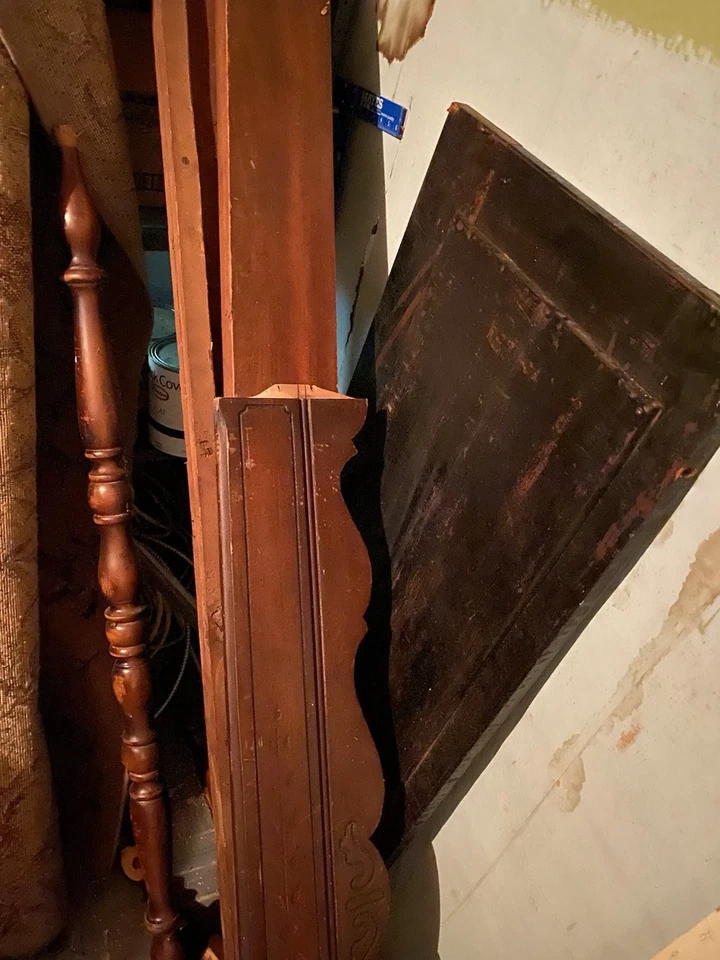 Vintage Antique Wooden Full Size Headboard And Footboard With Tall Posts & Frame - Image 3 of 4