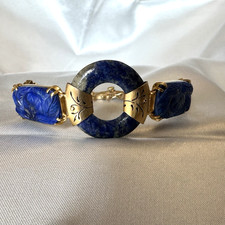 18K YELLOW GOLD - CARVED LAPIS LAZULI BRACELET / 7'' LONG