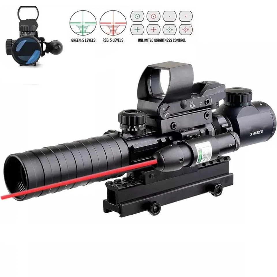 Mira para rifle 3-9X32 EG telémetro doble + mira de punto rojo verde + láser rojo/verde EE. UU. Foto 4 de 4