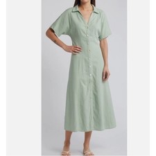 NWT Madewell Linen Blend Button Midi Dress Pistachio Green Size 2 MSRP $128