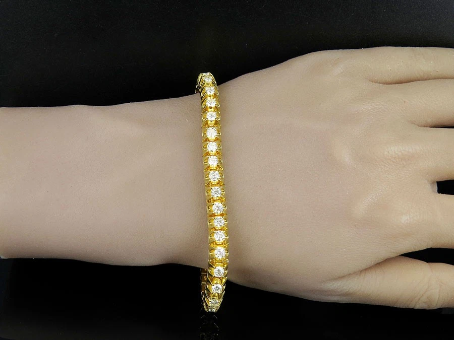 Brazalete de diamantes de tenis macizo 3D de 4 puntas de oro amarillo para hombre 10,25 quilates 8,5 pulgadas Foto 2 de 4