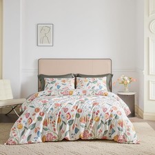 Red Floral Duvet Cover Queen 100 Egyptian Cotton 3 Pcs Set 1 Colorful Flower