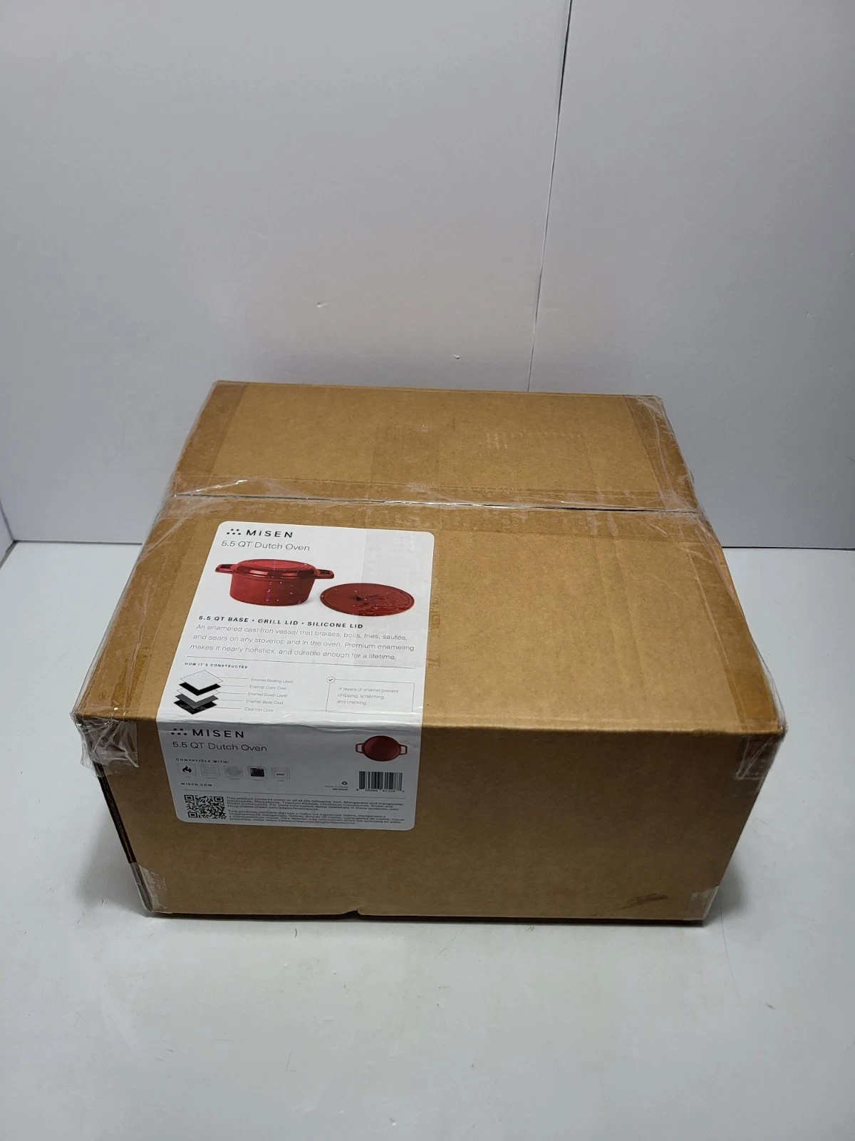 Misen 5.5qt Dutch Oven Red Enameled Cast Iron Pot NEW Open Box + Silicone Lid
