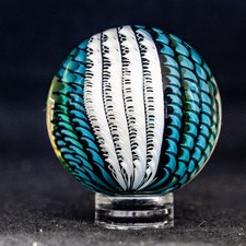 Bryan Trillas Glass Marble/Filigree Cane/UV Reactive/Blue Green White Black/1.46