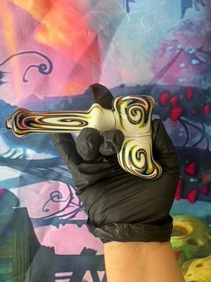 Psychedelic Rainbow Glass Hammer Pipe   4.5  Thick Swirl Hand Pipe, Cream 