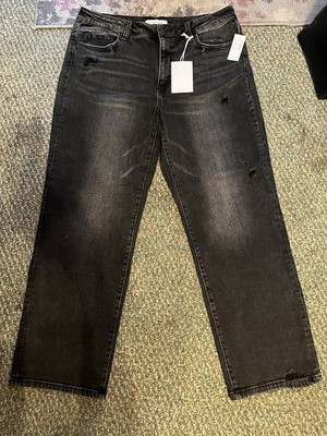 Flying Monkey Women s Black Dark Wash Distressed Slim Straight Mid Rise Jeans