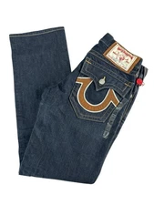 True Religion Ricky Jeans Mens 31x34 Dark Wash Denim Straight Leg Made USA