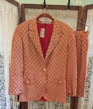 Vintage 80's 90s Valentino Boutique Suit Jacket Skirt Lot Abstract Floral Orange