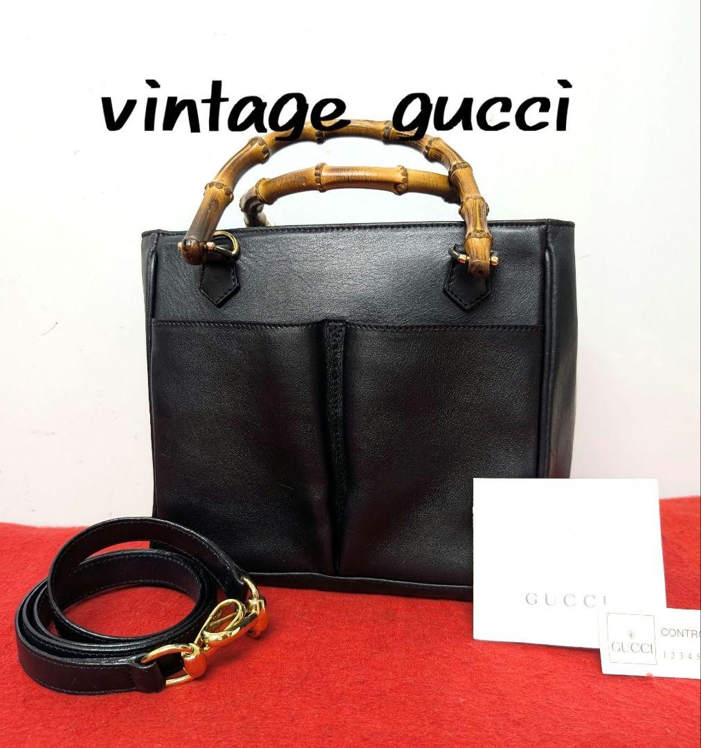 Excellent condition rare Gucci bamboo leather handbag shoulder bag 2-way