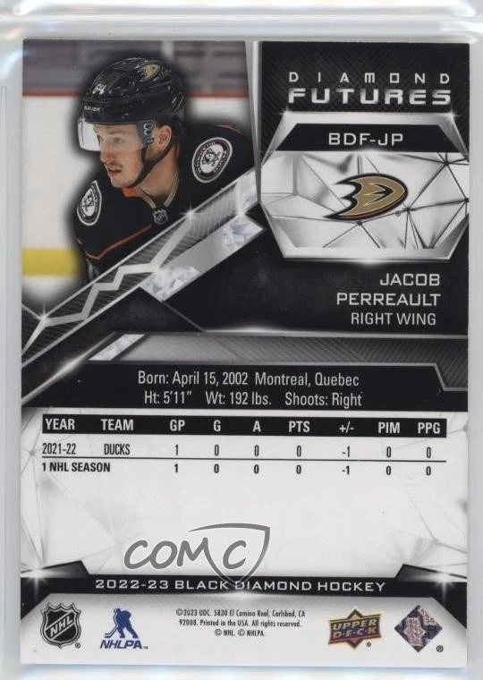2022-23 Upper Deck Black Diamond Futures /299 Jacob Perreault #BDF-JP Rookie RC - Image 2 of 2