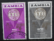 ZAMBIA 1965 ITU International Telecommunications Union. Set of 2. USED SG108/109