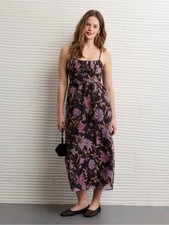 NWT American Eagle Dark Floral Ruched Bust Corset Midi Dress Medium Cottagecore